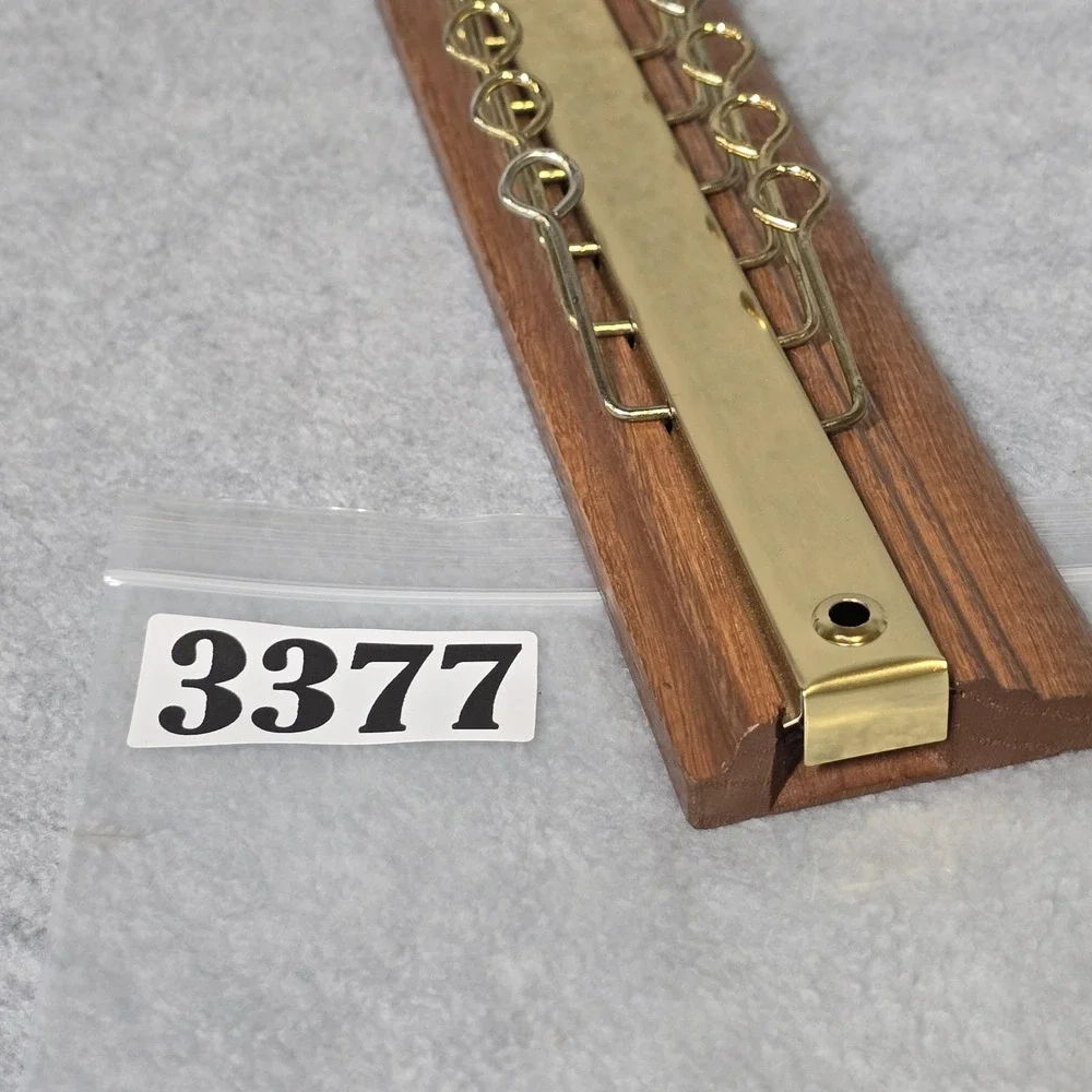 Vintage NOS Oak Wood Brass Tie Rack 12 Arm Wall Mount Necktie Organizer